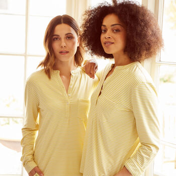 Yellow And Cream Striped Grandad Pyjama Shirt, 2 of 3