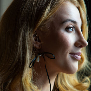 Teardrop Pearl Droppers With Handmade Satin Bow Earrings, 2 of 9