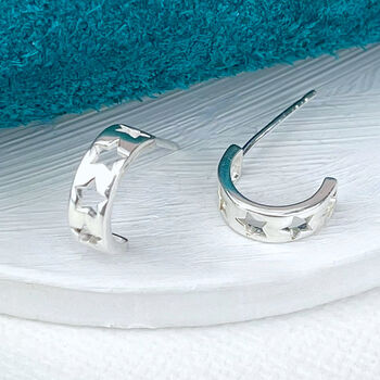 Sterling Silver Cut Out Star Huggie Earrings, 3 of 5