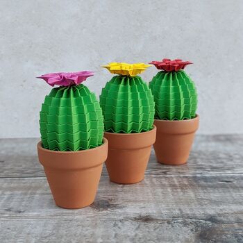 Mini Origami Paper Cactus With Colourful Paper Flower, 2 of 5