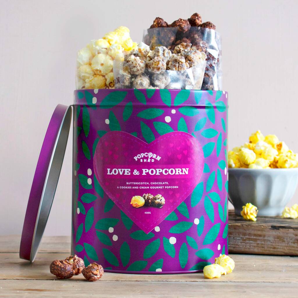 Love And Popcorn Gourmet Popcorn Gift Tin, 1 of 7