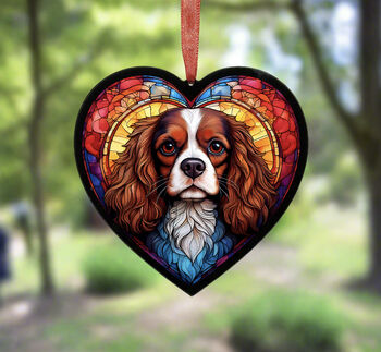 Cavalier King Charles Spaniel Stained Glass Effect Heart Suncatcher, 4 of 6