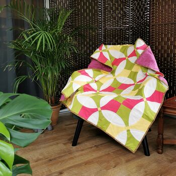 Large Quilted Blanket,Vibrant Pinks,Yellow And Green, 2 of 5