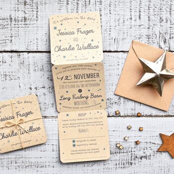 Retro Stars Tri Fold Recycled Wedding Invition, 5 of 5