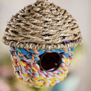 Grass And Recycled Sari Acorn Birdhouse, 2 of 2