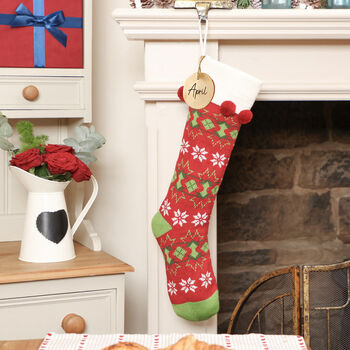 Personalised Fair Isle Knitted Christmas Stocking, 8 of 12