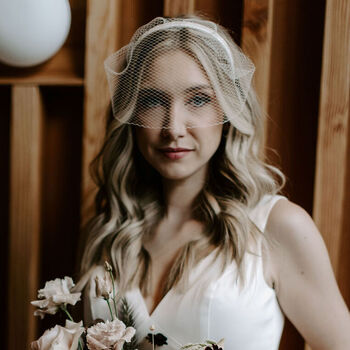 Ivory Fine Mesh Birdcage Veil Bridal Headband, 2 of 6