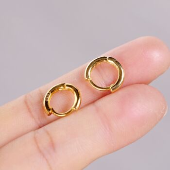 Gold Small Minimalistic Huggie Hoops, Dainty Hoops, 2 of 6