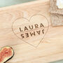 Personalised Couples Heart Chopping Board Wedding Gift, thumbnail 2 of 2