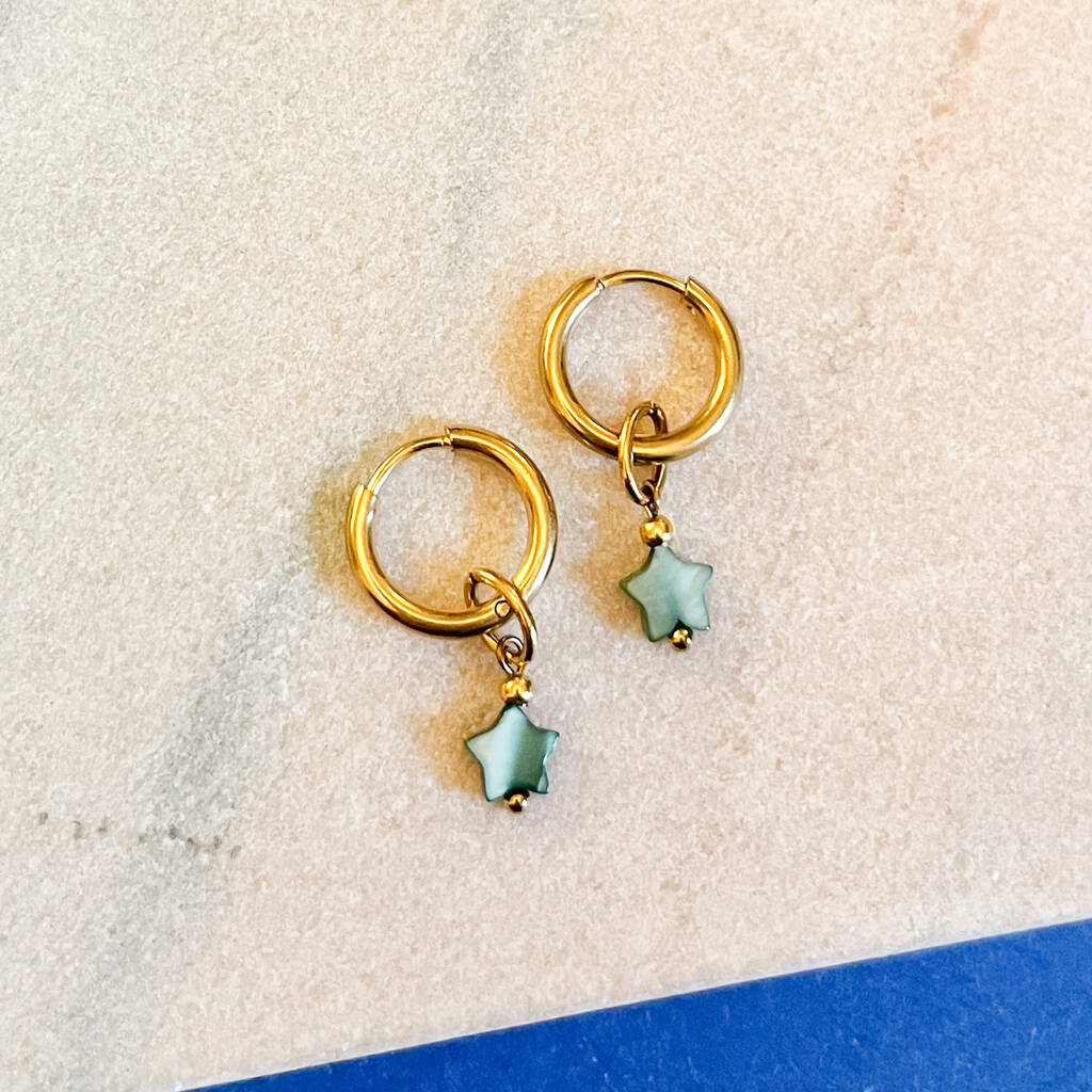 Mini Celestial Star Drop Huggie Hoop Earrings, 1 of 1