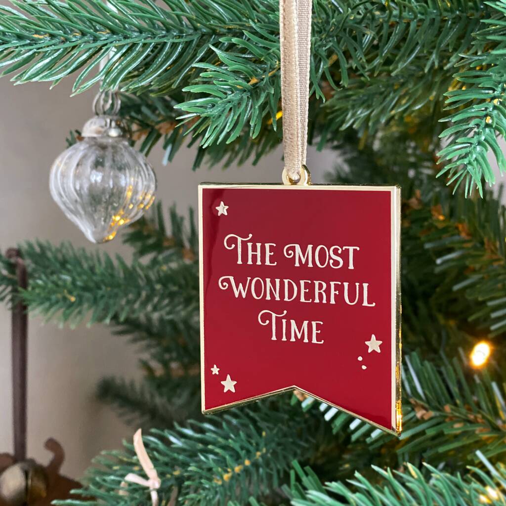 Most Wonderful Time Enamel Christmas Tree Decoration, 1 of 9