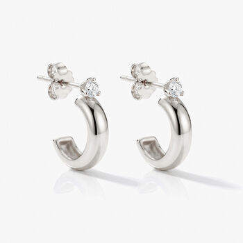 Gold Or Silver Huggie Hoop Stud Earrings With Stone, 2 of 4