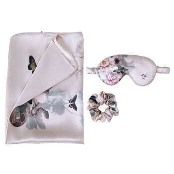 Silk Sleep Giftset Fleur Japonaise Pink Luxury Pillowcase Eye Mask And Scrunchie, 10 of 10