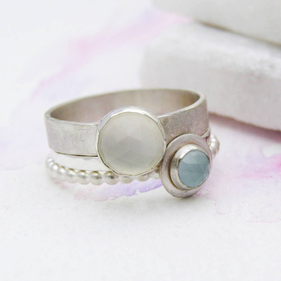 Moonstone And Aquamarine Stacking Rings By Soremi Jewellery