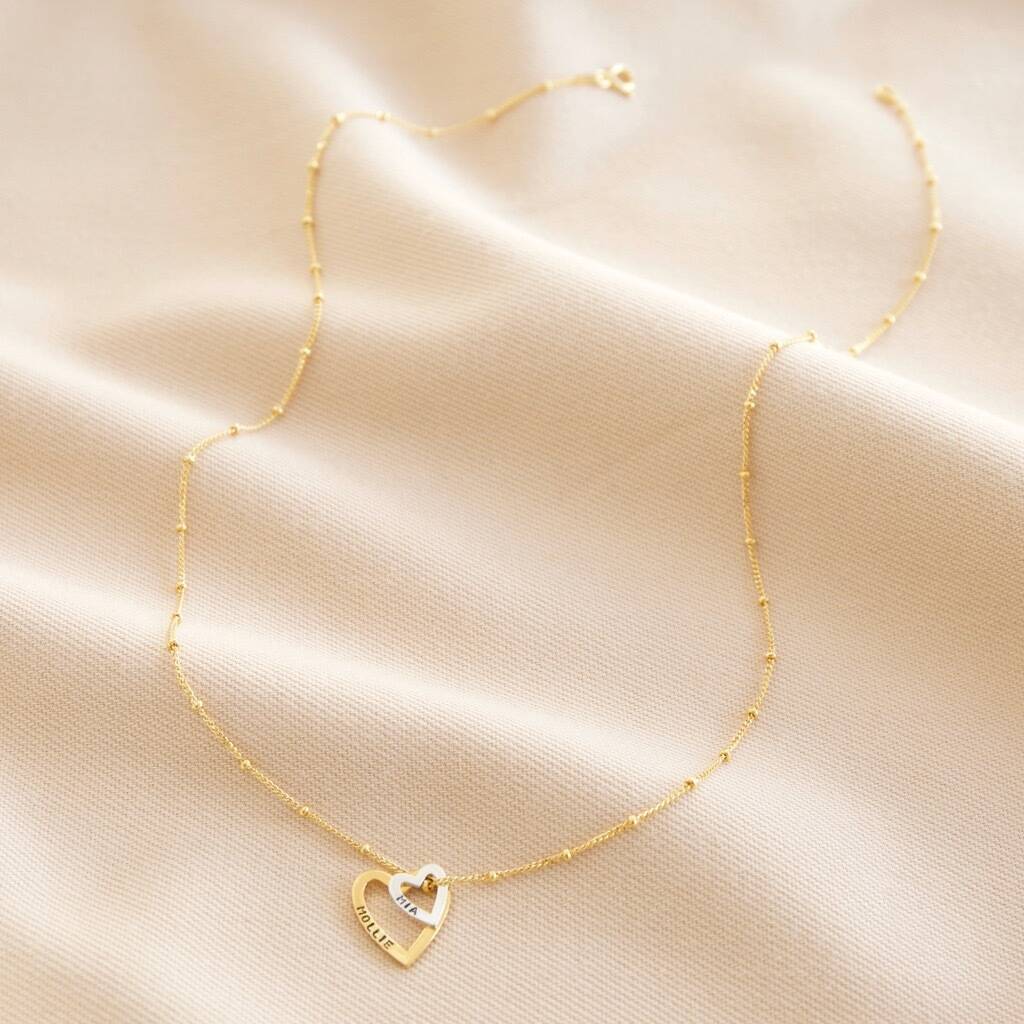 Personalised Gold Sterling Double Heart Charm Necklace By Lisa Angel ...