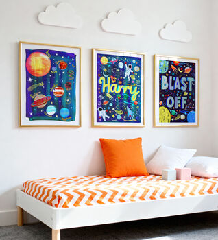 Personalised Space Name Print | Rocket And Planet Nursery Decor | Hand Painted Wall Art, 4 of 12