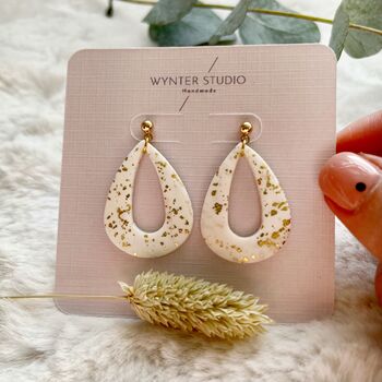 White Gold Foil Teardrop Polymer Clay Occasion Earrings, 2 of 2