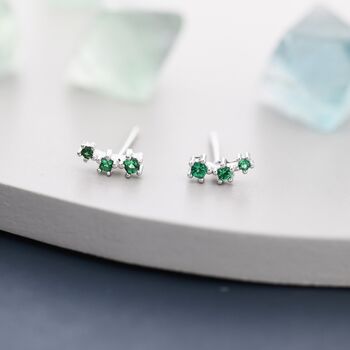 Extra Tiny Emerald Green Cz Trio Stud Earrings, 6 of 11