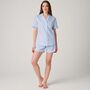 Women's 'Breezy Blue' Satin Stripe Cotton Short Pyjama Set, thumbnail 1 of 4