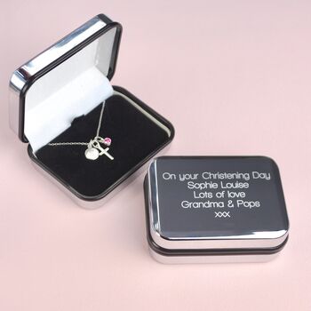 Girl's Personalised Sterling Silver Cross Christening Necklace, 4 of 11