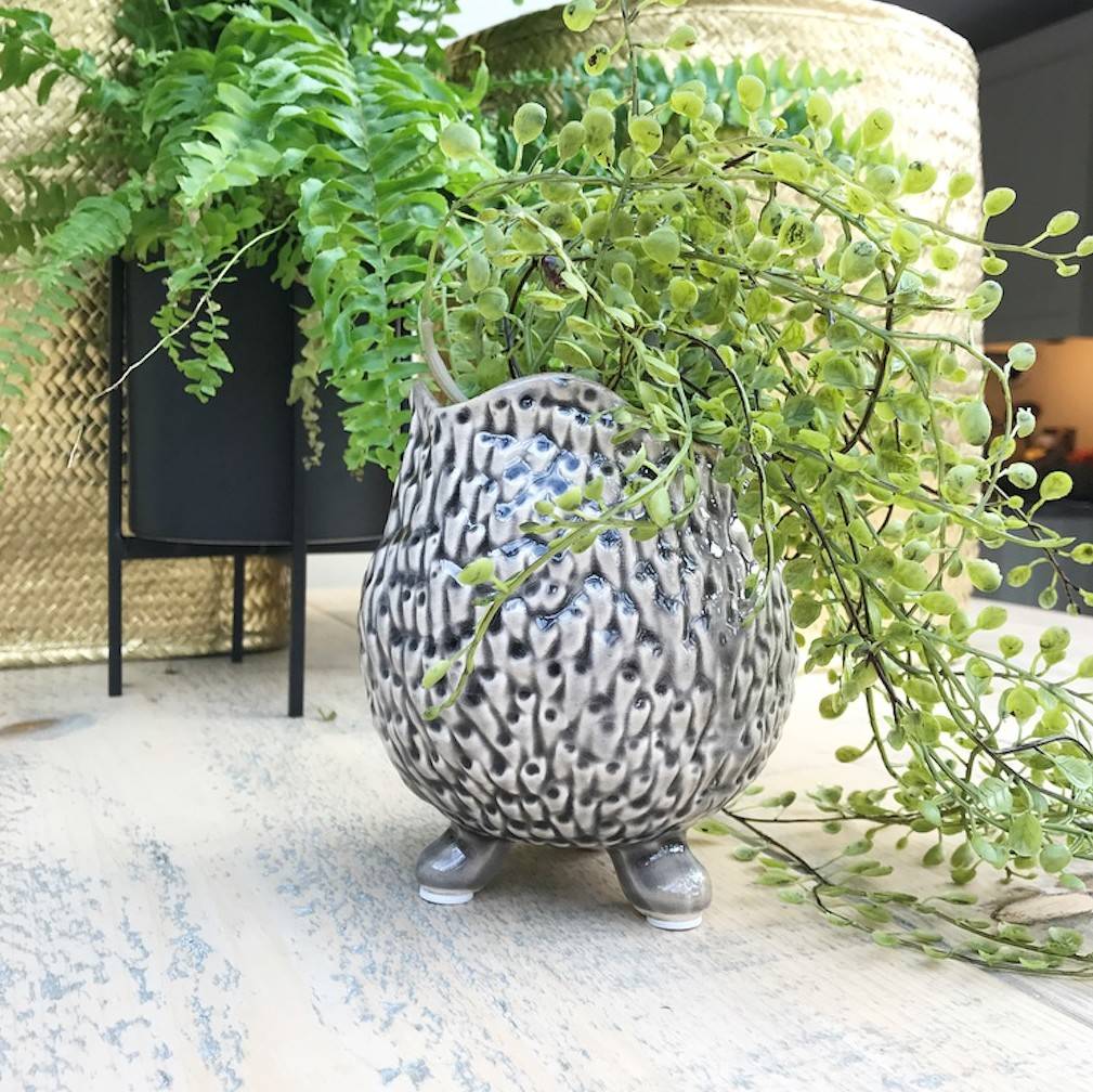 Ceramic Textured Planter On Feet By Ella James