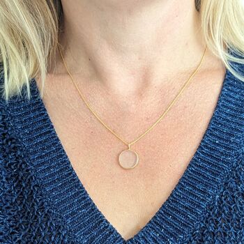 'The Circle' Clear Quartz April Birthstone Necklace, Gold Plated, 2 of 7