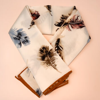 Cream Feather Print Silky Scarf, 3 of 4