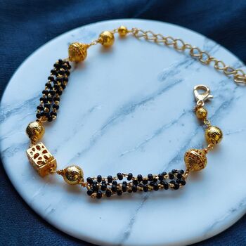 Indian Nazaria Gold Square Bead Mangalsutra Bracelet, 3 of 5