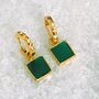 The Square Green Onyx Gold Plated Gemstone Earrings, thumbnail 4 of 6