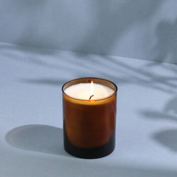 Handmade Lavender Bergamot Amber Glass Candle, 3 of 4