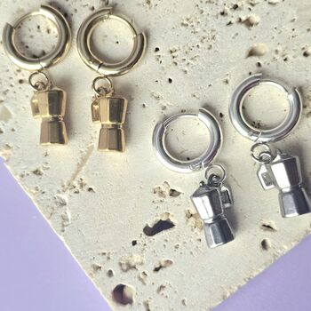 Moka Coffee Pot Huggie Hoop Earrings, 2 of 7