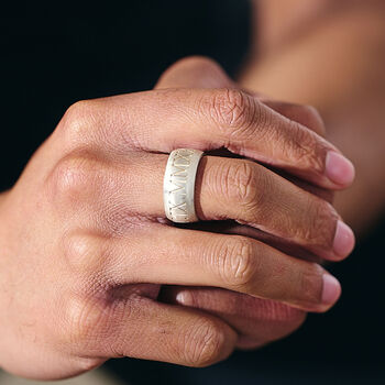 Roman Numerals 10mm Wide Personalised Silver Ring, 2 of 11