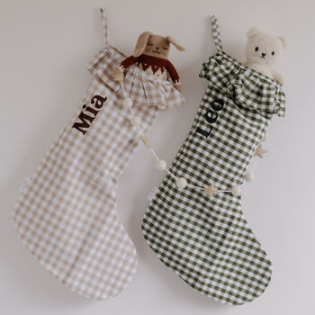 Personalised Beige Gingham Stocking Embroidered, 9 of 9
