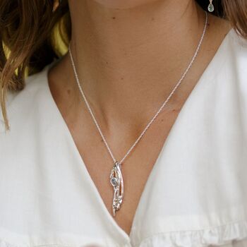Flowing Silver With Blue Topaz And Pearl Pendant, 2 of 6