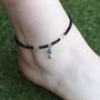 Dangle Evil Eye Black Beaded Silver Foot Anklet Payal, thumbnail 1 of 3