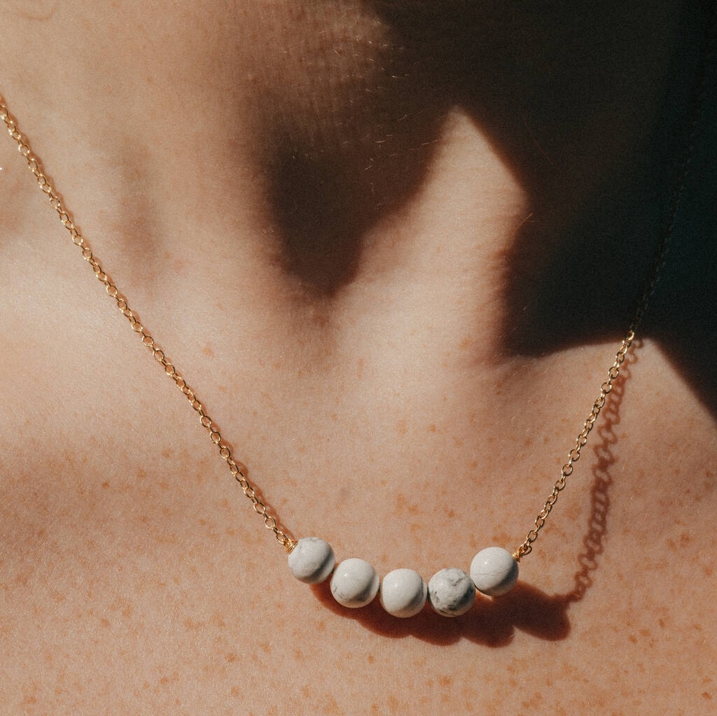 Gold Tone Five Howlite Crystal Ball Necklace, 1 of 5