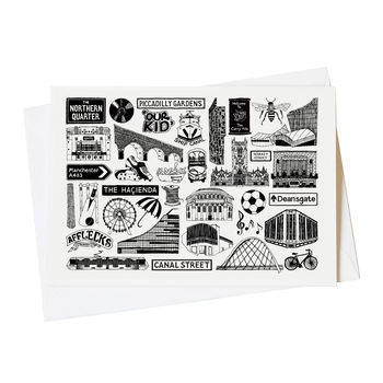Manchester Black And White Illustrated Greeting Card, 2 of 6