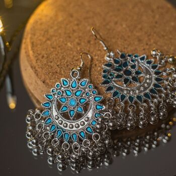 Small Intricate Floral Enamel Indian Boho Danglers, 2 of 9