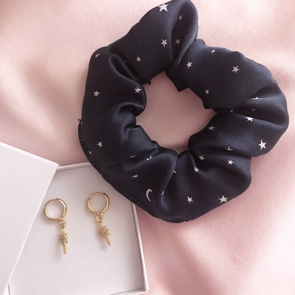 Navy Star Print Scrunchie And Earrings Set, 1 of 5