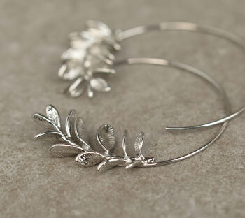 Botanical Leaf Gold Hoop Earrings, 4 of 9