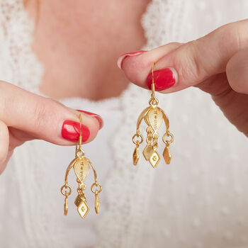 Gold Plated Silver Filigree Bell Shaped Drop Earrings, 5 of 8