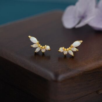 Sterling Silver White Opal Marquise Cluster Stud Earrings, 2 of 12