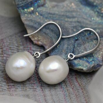 Baroque Pearl Sterling Silver Hook Earrings, 7 of 12