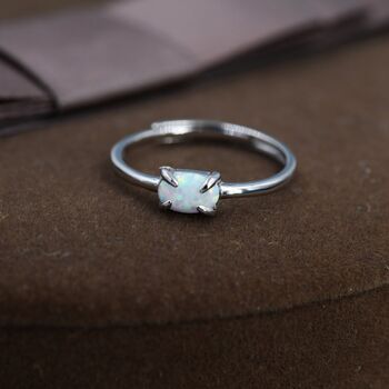 Sterling Silver Clawed Fire Opal Oval Ring, 3 of 11
