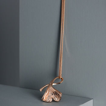 18ct Rose Gold Plated Ginkgo Leaf Necklace, 2 of 3