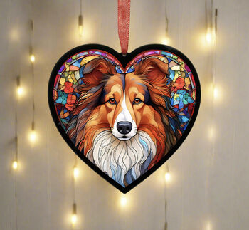 Rough Collie Stained Glass Effect Heart Suncatcher, 2 of 5