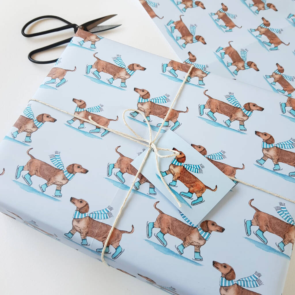 Festive Dachshunds Christmas Wrapping Paper By Amelia Illustration ...