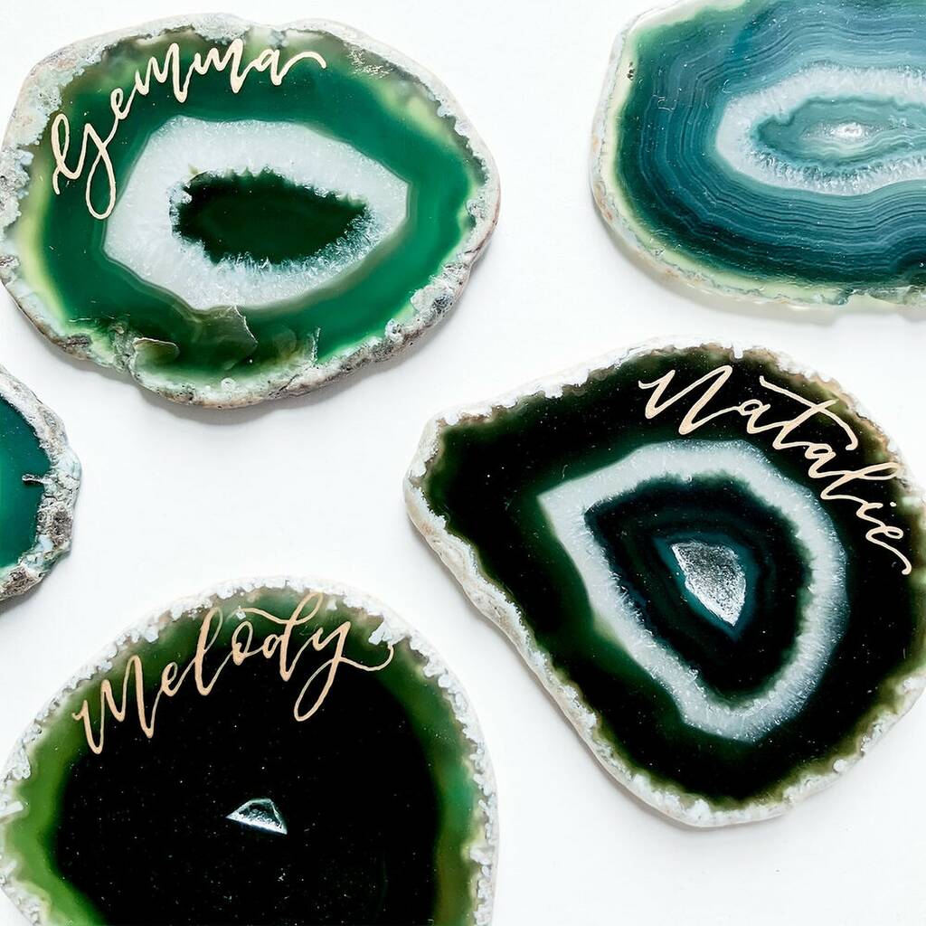 Five Green Agate Slice Calligraphy Place Settings