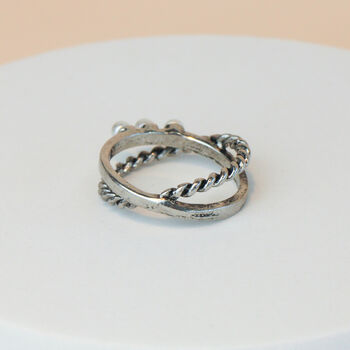 Pearl Detail Double Band Crossover Ring, 2 of 3