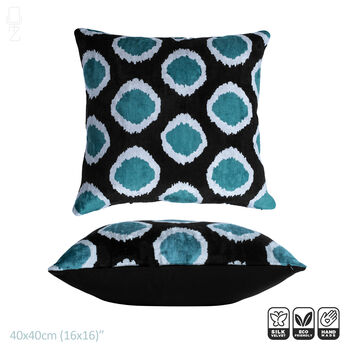 Silk Ikat Velvet Cushion Cover Teal Blue Dots 40x40cm, 2 of 5